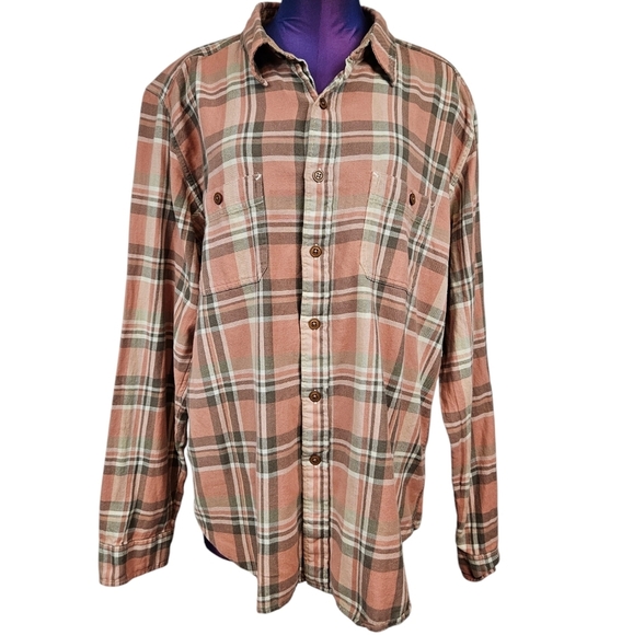 Frye Peach & Tan Button Down Flannel Shirt Size XXL Men's Workwear W23 - Picture 2 of 10